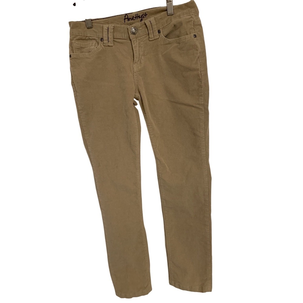 Amethyst Jeans Khaki Corduroy Slim Straight Pants Tan Sz 9 Mid Rise Stretch Work